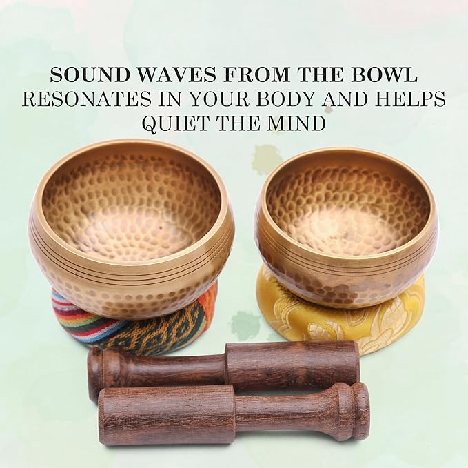 Tibetan Singing Bowl Set - Authentic Cuencos Tibetanos for Sound Healing, Meditation & Chakra Balancing - Includes Cushion, Mallet-Unique Spiritual Gifts for Men and Women (2 Chakra Set) LNYSI