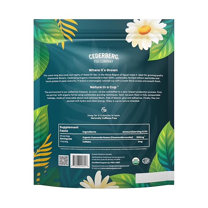 Cederberg Tea Company Organic Chamomile Tea — 30 Tea Bags | Organic Herbal Tea From Single Origin | Eco-Friendly Tea Bags | Non-GMO Caffeine Free Tea With Zero Sugar - Bloomnest