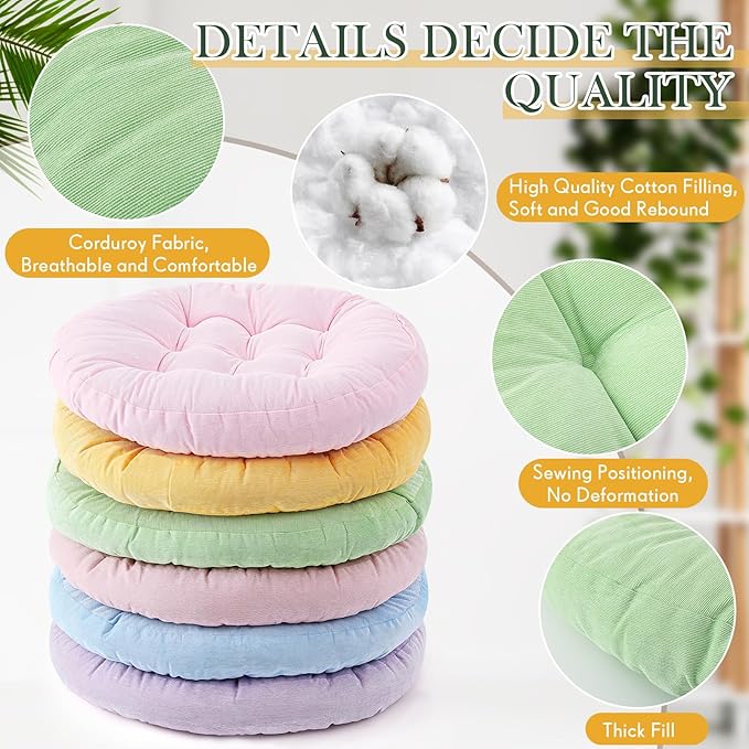 Jerify Round Floor Pillows Cushions 22 x 22 Inch Large Flexible Seating Cushion Classroom Furniture Floor Pillow for Home Daycare Preschool Yoga Meditation Gift (Pastel,6 Pcs) - Bloomnest