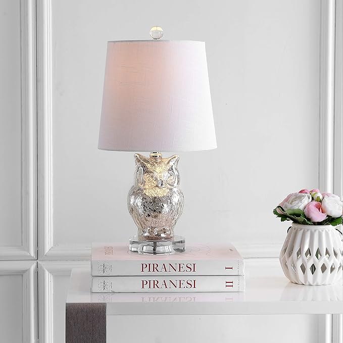 JONATHAN Y JYL4010A Night Owl 19" Glass/Crystal LED Table Lamp Contemporary Transitional Bedside Desk Nightstand Lamp for Bedroom Living Room Office College Bookcase LED Bulb Included, Silver/Ivory - Bloomnest