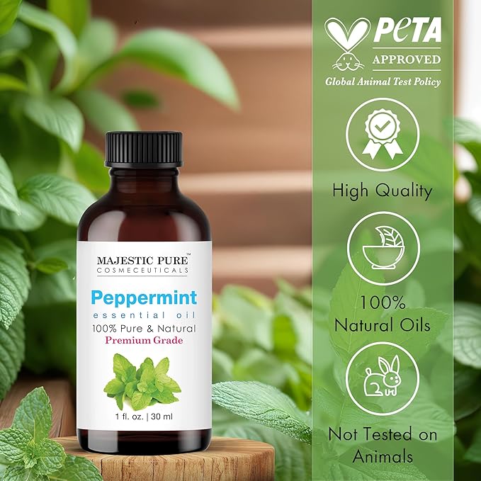 Majestic Pure Peppermint Essential Oil with Glass Dropper - 1 Fl Oz - 100% Pure and Natural Peppermint Oil - Premium Grade Essential Oils for Diffuser, Aromatherapy, Soap and Candle Making - Bloomnest