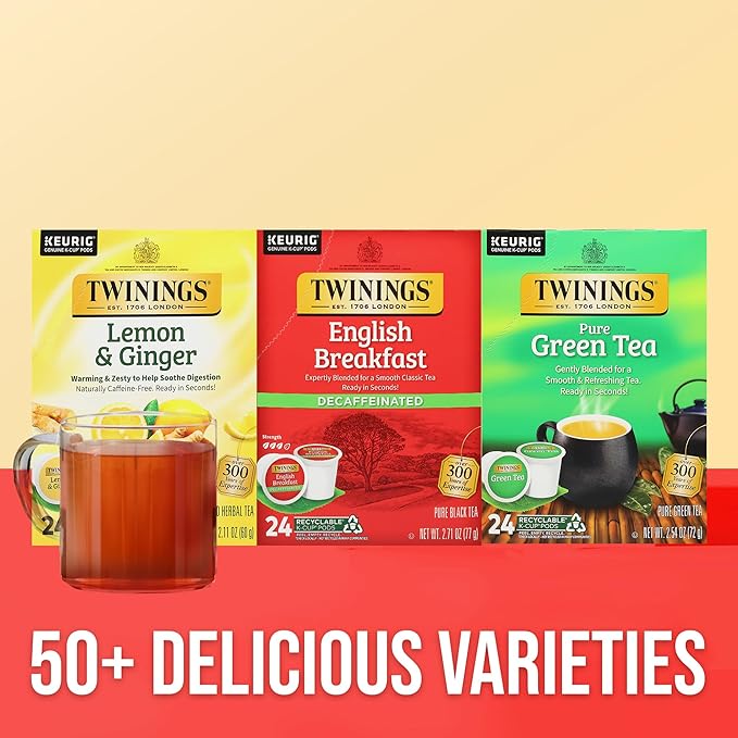 Twinings Decaffeinated English Breakfast Black Tea K-Cup Pods for Keurig, 24 Count (Pack of 1), Smooth, Flavourful, Robust, Enjoy Hot or Iced - Bloomnest