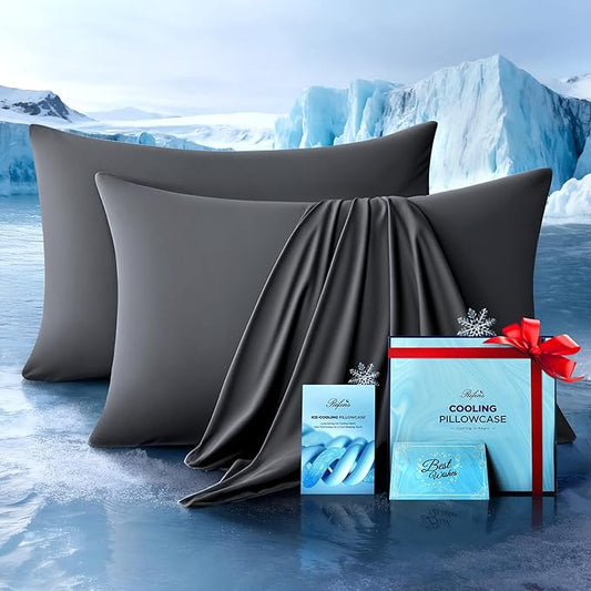 Ultra-Chill Cooling Pillowcase Set of 2 for Hot Sleepers, Softer Than Silk Pillow Cases for Protecting Hair & Skin, Breathable Bed Pillow Covers w/Zipper, Gifts for Women Men(Dark Gray, Standard) - Bloomnest