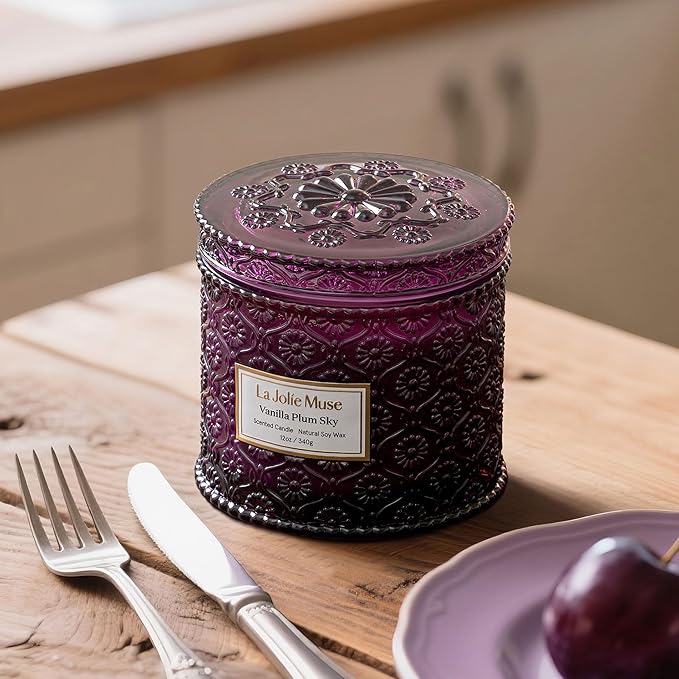 LA JOLIE MUSE Vanilla Plum Sky Candle - Coconut, Vanilla, Plum | 12 oz Large 2-Wick Soy Wax Candle | 60 Hours Clean Burn | Gift-Ready for Hosts & Gatherings | Elegant Home Decor - Bloomnest
