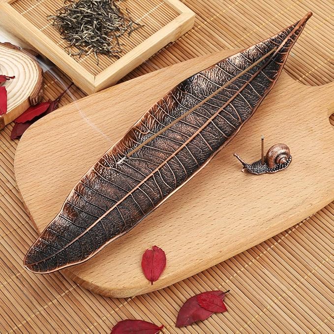 Accmor Incense Holder Set, Leaf and Snail Incense Burner, Incense Ash Catcher, Incense Sticks Holder for Counters, Meditation Room, Yoga, Home, Office, Red Copper - Bloomnest