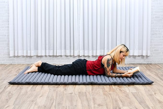 Leewadee - Kapok Roll Mat – Handcrafted Folding Sleep & Relaxation Mattress from Thailand, Ideal as Guest Bed, Camping Mat, Yoga Mat or Traditional Futon, 75 x 39 inches, Anthracite - Bloomnest