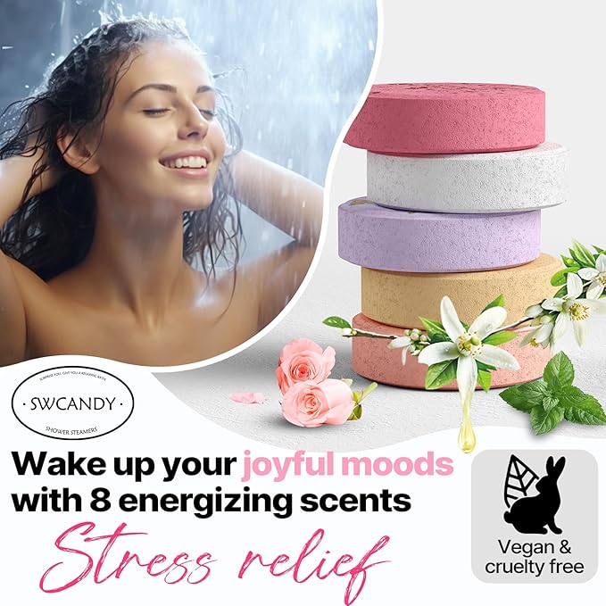 Shower Steamers Aromatherapy SWCANDY 8 Pack Gifts for Women Stocking Stuffers for Adults, Her, Mom, Men Natural Essential Oils Home Spa Self Care Stress Relief Relaxation Bath Bombs Christmas Flower - Bloomnest
