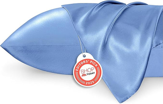 Bedsure Satin Pillowcase 2 Pack Similar to Silk Pillow Cases Standard Size, Pillow Case for Sleeping Women with Envelope Closure, Gifts for Women Men, Sky Blue, 20x26 Inches, 2pcs - Bloomnest