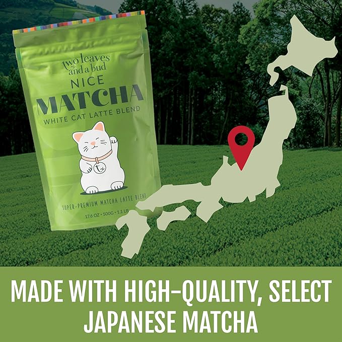 Two Leaves and a Bud Nice Matcha Latte Blend (36 Servings), Japanese Matcha Green Tea Powder, 1 Resealable Bag, 1.1lb (500g) - Bloomnest