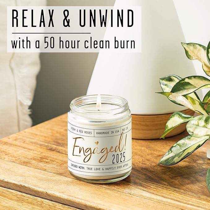Engagement Gift, Engagement Gifts for Couples -'Engaged 2025' Candle, w/Peony & Rose Wedding Bouquet I Fiance Gifts for Women I Engaged Gift for Her I 50Hr Burn, USA Made - Bloomnest
