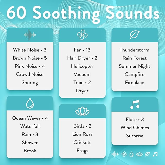 Serene Evolution White Noise Machine with 60 Soothing Sounds - Sound Machine for Adults and Baby - Noise Cancelling Sleep Music Machine with Remote Control - Ideal for Office Privacy - Black - Bloomnest