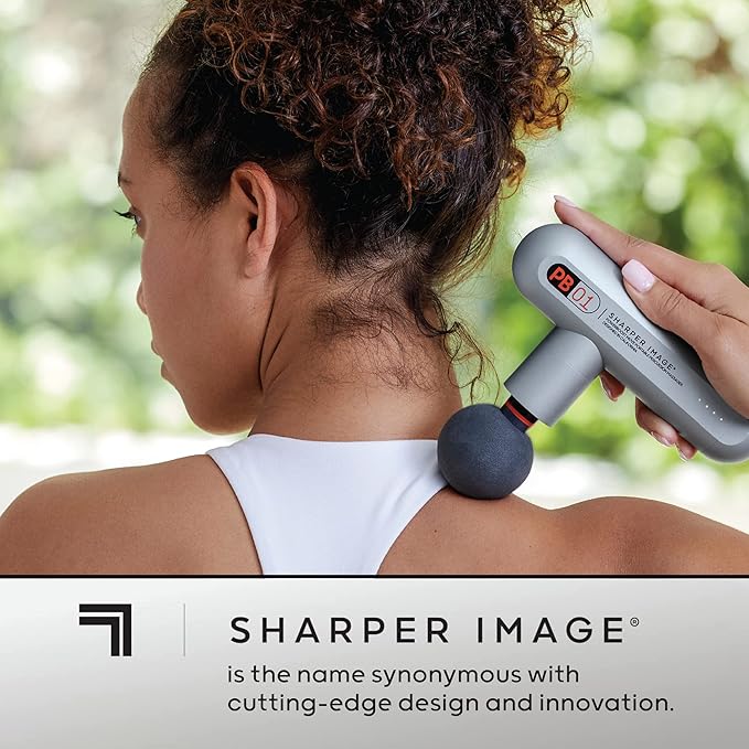 Sharper Image Powerboost Move - Mini Percussion Massage Gun| 4 Attachments, 4 Speeds| Full Body Back & Shoulder Massager| Muscle Recovery & Pain Relief| Deep Tissue Massage Tool| Wellness Gift - Bloomnest