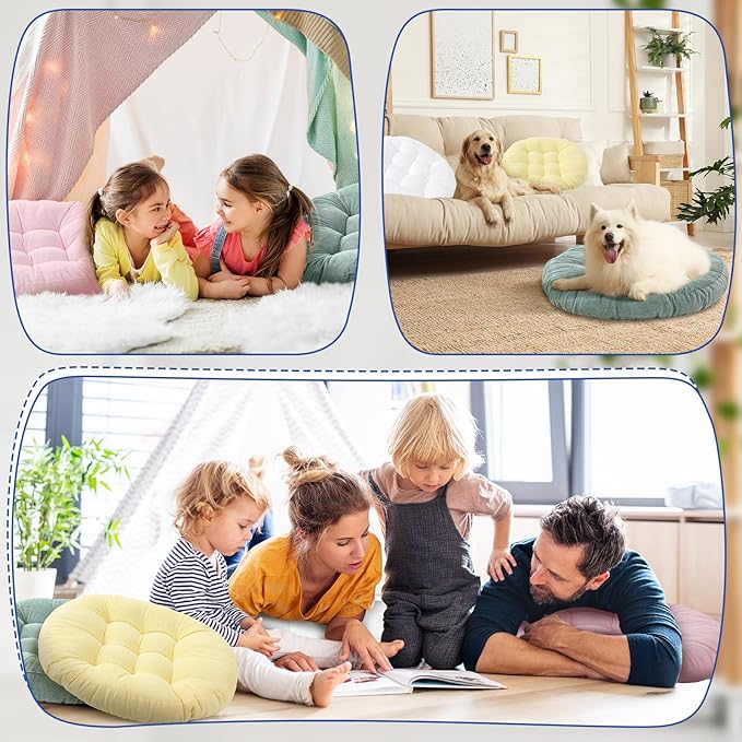 Jerify Floor Pillow Cushions 22 x 22 Inch Round Square Large Meditation Floor Pillow for Classroom Adult Meditation Picnic Party Cushion for Seating Gift Christmas(Round,Macaroon,4 Pcs) - Bloomnest
