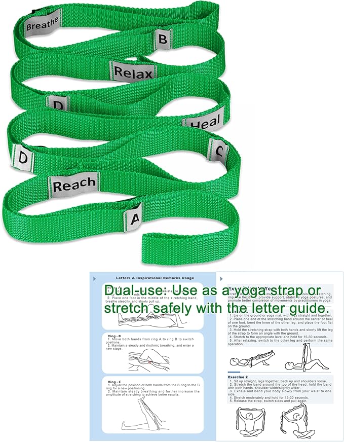 Stretching Strap Yoga Strap with 10 Loops, Non-Elastic Stretch Band for Physical Therapy, Flexibility, Exercise, Pilates, Dance & Gymnastics Workout - Bloomnest