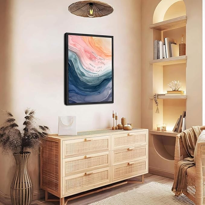 Mental Health Wall Art, Therapy Office Pictures Wall Decor, Inhale Exhale Art Paintings, Canvas Prints, Therapist Artwork for Meditation Room Calming Corner Decoration, Floating Framed 16x24 Inch - Bloomnest