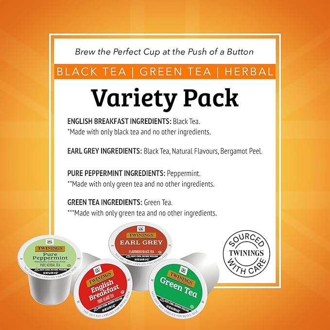 Twinings 96 K-Cup Pods Variety Pack 24 Count (Pack of 4), English Breakfast, Earl Grey, Green, and Pure Peppermint Tea for Keurig and Single Cup Brewers, Enjoy Hot or Iced - Bloomnest