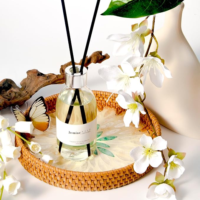 Clesh Reed Diffuser Set, 6.7 oz Jasmine Scented Diffuser with Sticks, Home Fragrance Reed Diffuser for Bathroom Shelf Decor - Bloomnest