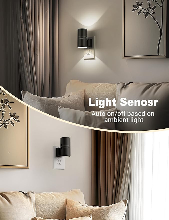Night Lights Plug into Wall, Dimmable Night Light Plug in, Modern Night Lights with Dusk to Dawn Light Sensor, Soft White 5000K, 0-100LM Adjustable Brightness Nightlight for Hallway Bedroom, 2 Pack - Bloomnest