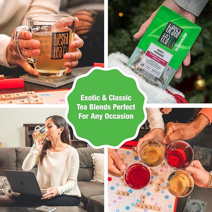 Tiesta Tea - Fruity Paradise, Strawberry Pineapple Green Tea, Premium Loose Leaf Blend, Tropical Fruit Flavor, Medium Caffeinated, Hot or Iced, 20-25 Cups, 9.6oz Resealable Pouch, Pack of 6 - Bloomnest