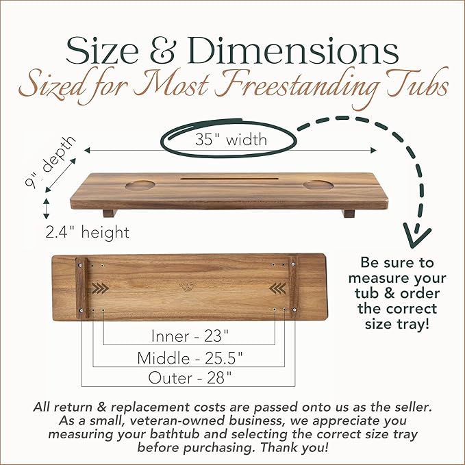 Premium Nature Shed Bathtub Tray for Freestanding Bath | Large & Thick 35” Acacia Wood Luxury Bath Tray for Tub | Anti-Tip, Non-Toxic, Adjustable Bathtub Trays for Tub with Bathroom Accessories Holder - Bloomnest