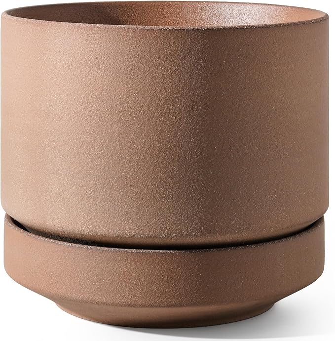 LE TAUCI Large 14 Inch Plant Pot with Saucer | Ceramic Outdoor & Indoor Big Planter Pot | Drainage Hole, Mesh Pad & Plug | Unglazed Porous | Modern Minimalist for Home and Patio – Terracotta Color - Bloomnest