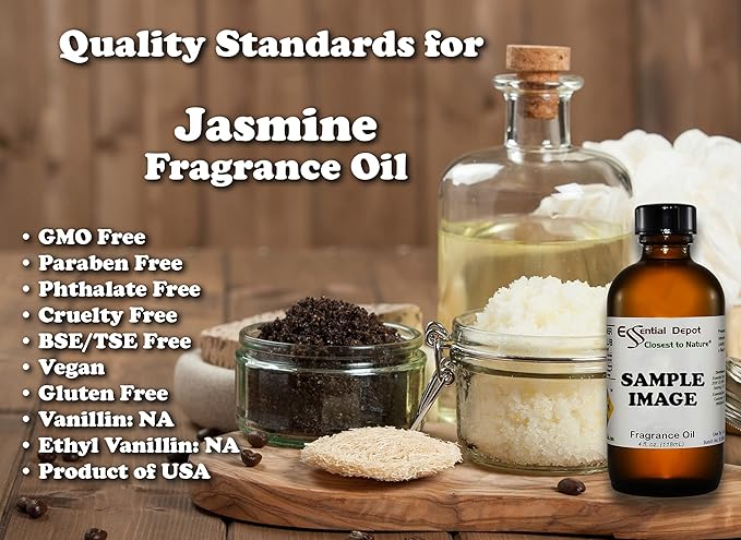 Essential Depot Jasmine Fragrance Oil - Supplied in 4 oz. Amber Glass Bottle with Black Phenolic Cone Lined and Safety Sealed Cap