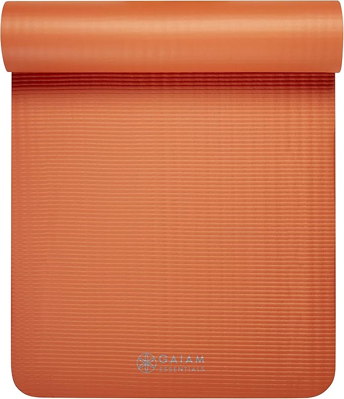Gaiam Essentials Thick 2/5" (10mm) and Thin 1/4" (6mm) Yoga & Pilates, Fitness & Exercise Mat with Easy-Cinch Carrier Strap