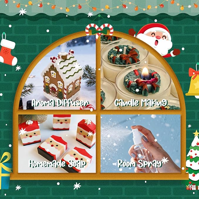 ARVIDSSON Christmas Fragrance Oil Set, Winter Essential Oils for Diffuser, Candle Making - Christmas Spirit, Gingerbread, Apple Cinnamon, Candy Cane, Mistletoe, Holiday Diffuser Oils Gift Set - Bloomnest