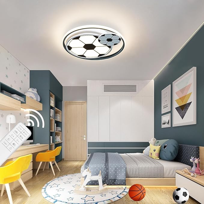 Modern Ceiling Light LED Kids Room Ceiling Lamp for Bedroom Dimmable Soccer Flush Mount Ceiling Light with Remote Control 17" Living Room Light Fixtures for Boys Room,Kitchen 3000k-6000K - Bloomnest
