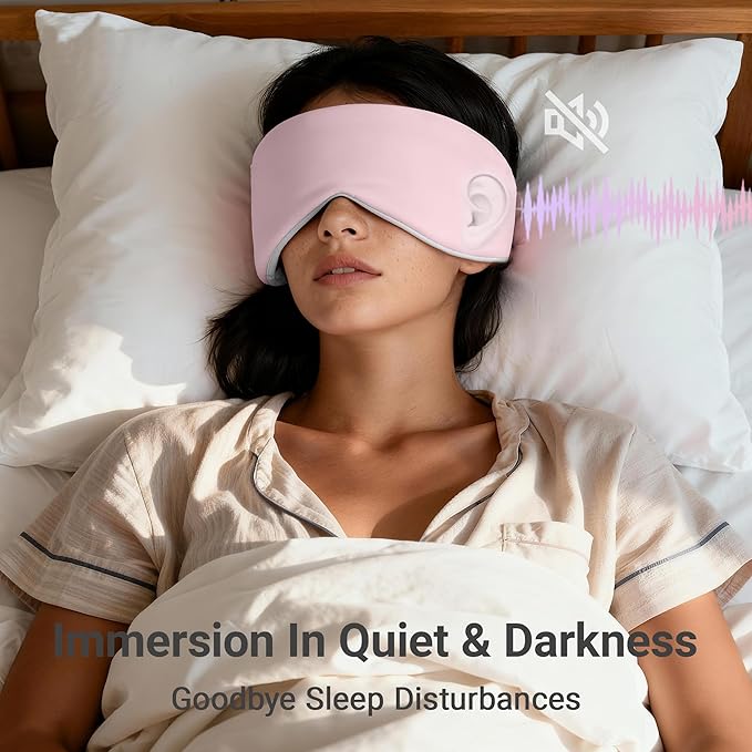 Reversible Cotton Eye Mask for Sleep, Adjustable Soft Breathable Design in Pink/Grey, Lightweight Full-Cover Blindfold for Travel & Nap, Holiday Gift Set for Women Men Adults - Bloomnest