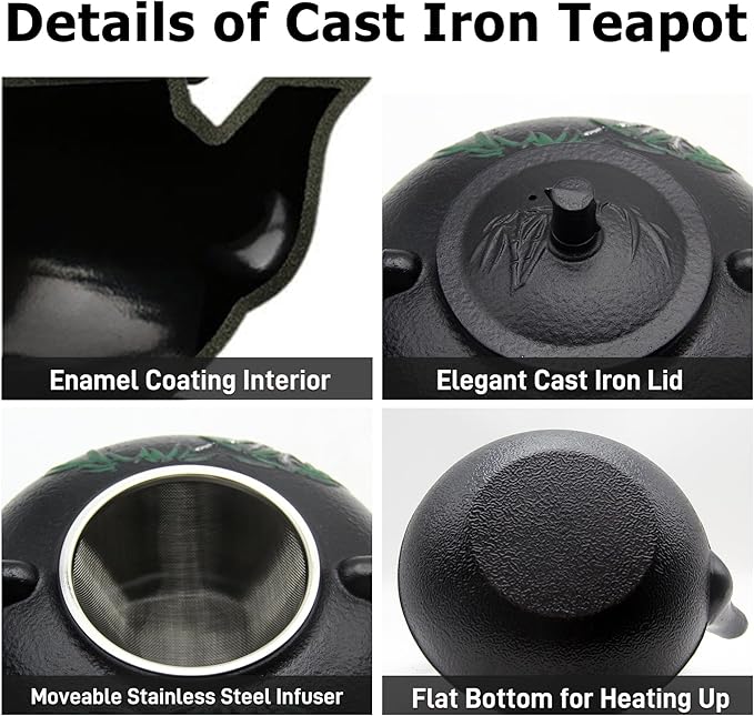84.6oz Large Cast Iron Tea Kettle for Stovetop, Heavy Teapot with Stainless Steel Infuser for Loose Leaf, Japanese Style Tea Pot, 2500ml Black Tetsubin with Bamboo Pattern - Bloomnest