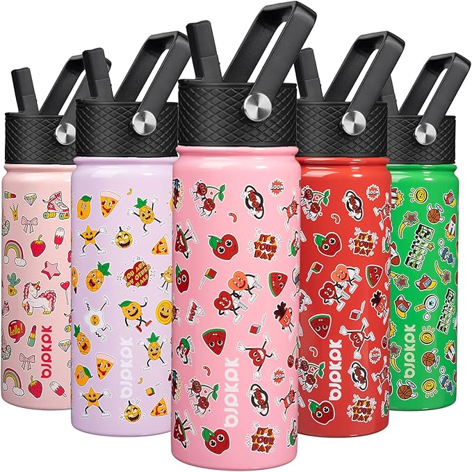 BJPKPK Insulated Water Bottle with Straw Lid, 18 oz Stainless Steel Metal Water Bottles, Reusable Leak Proof BPA Free Water Bottles, Cups, Thermo, Passionate-Pink - Bloomnest