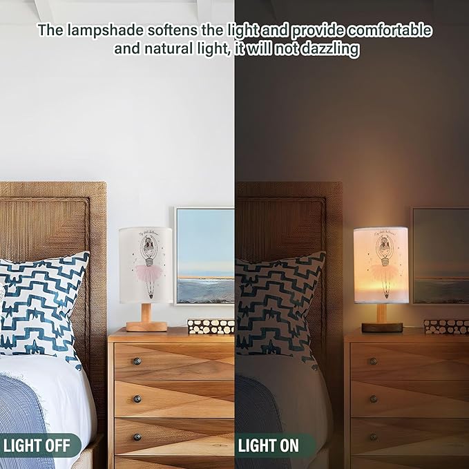 Table Lamp Cute Ballerina Girl Princess Dancing Ballet with Heart Nightstand Lamp with Wood Base Fabric Lamp Shade Bedside Desk Lamp for Living Room Bedroom Kids Room Office - Bloomnest