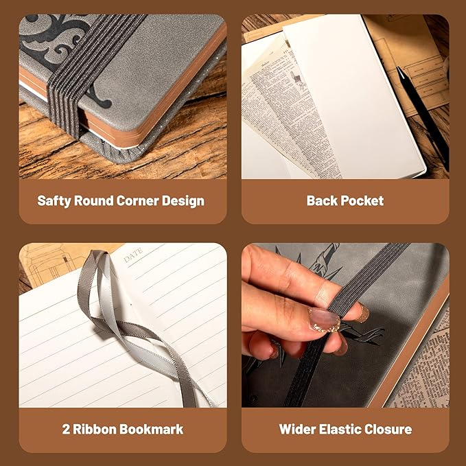 CAGIE Compass Leather Notebook Journal for Men, 100 GSM 288 Pages Lined Journals for Writing, A5 Hardcover Journaling Notebooks Gift Set with Pen for Travel Office Daily Writing - Bloomnest