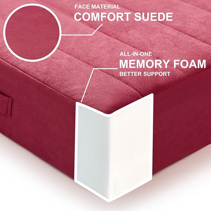 22 inches Floor Pillow for Adults - Large Meditation Cushion with Thick Foam & Soft Tufted Cover - Premium Outdoor Square Floor Cushion Seat - Yoga Pillows for Sitting On Floor - Burgundy - Bloomnest