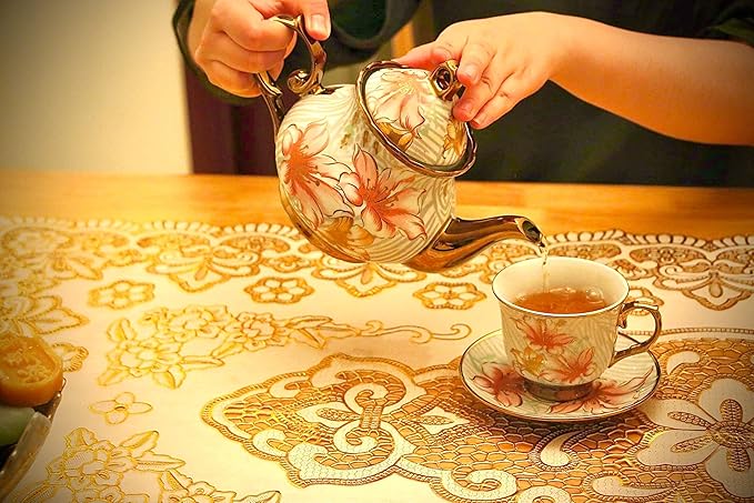20 Pieces Porcelain Tea Set With Metal Holder, European Ceramic tea set for adults,Flower Tea Set,Tea Set For Women With Flower Painting (Large version, White) - Bloomnest
