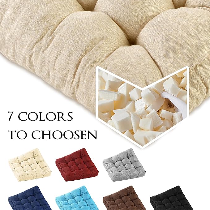 Meditation Floor Cushions Set of 2, Thickened Floor Pillow for Adults, Large Square Pillows Seat Cushion for Tatami Living Room Yoga, Memory Sponge Block Added, 22x22 Inch, Beige