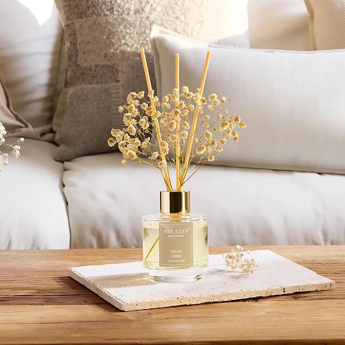 Airkeep Reed Diffuser Set of 3,Clean Linen Ocean Mist&Sea Salt Lavender Eucalyptus Oil Reed Diffusers for Bedroom Living Room Office Aromatherapy Oil Reed Diffuser for Gift 50ml x 3 - Bloomnest