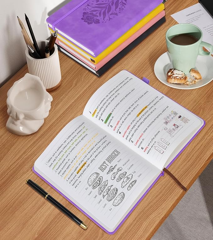 Lined Journal Notebook for Women, A5 200 Pages Hardcover Leather Journals for Writing, Thick Daily Journaling, College Ruled Notebooks for Work School, Note Taking, Business 5.75'' X 8.38'' Purple - Bloomnest