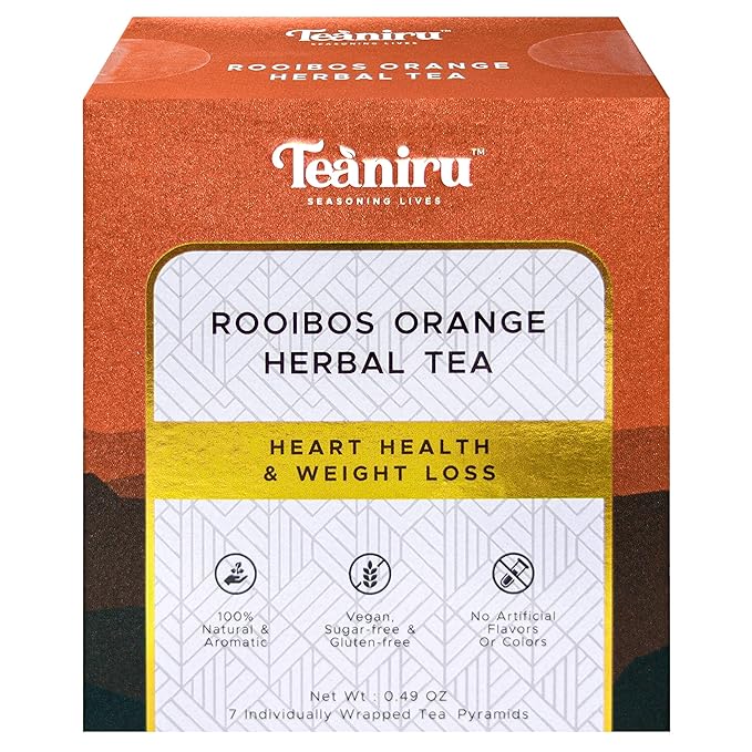 Teaniru Rooibos Orange Pyramid Tea Bags - 7 Individually Sacheted Tea Sachets | Relaxing Caffeine-Free Tea - Naturally Sweet, Brew Hot or Cold - Bloomnest