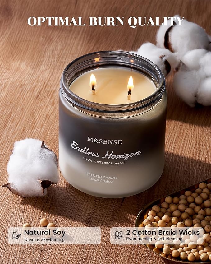 M&SENSE Cedar Ginger Men Scented Candles, 11.6oz 2 Wick All Natural Soy Wax Clean Non Toxic Gift for Men, Masculine Black Highly Scented Candle Home Fragrance Holiday Gift for Him - Bloomnest