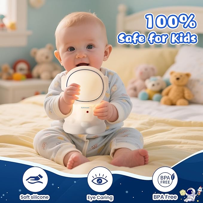 Night Light for Kids, Rechargeable Dimmable Silicone LED Nightlight with 7 Colors, Baby Nursery Night Lamp, Touch Squishy Lamp, Cute Gifts for Girls, Boys, Toddler Room Decor, Astronaut - Bloomnest