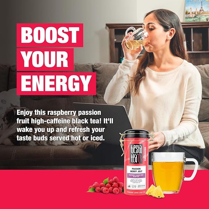 Tiesta Tea - Passion Berry Jolt, Loose Leaf, Raspberry Passion Fruit Black Tea, Premium Caffeinated Blend, Make Hot or Iced & Brews Up to 50 Cups, 4oz Refillable Tin (Pack of 6) - Bloomnest