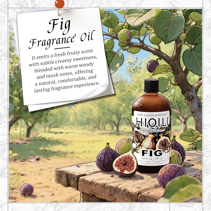 HIQILI Fig Fragrance Oil for Hotel Scent Diffuser, Candle & Soap Making Kit, Add to Skin Care, Bath & Body Products - 5.07 Fl Oz HIQILI