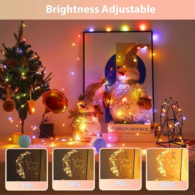 2 Packs Warm White & Multi-Color Battery Operated String Lights, 5M/16.4ft. 50 LEDs Remote Control Timer 12 Modes Optional Twinkle Battery Powered Fairy Lights Sliver Wire Firefly Lights - Bloomnest