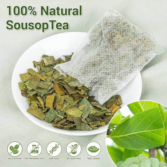 Soursop Tea, 100% Natural Soursop Leaves Tea Bags for Digestion, Immunity, Sleep Support & Healthy Skin, Caffeine Free, No Additives (40 Bags/1 Pack) - Bloomnest
