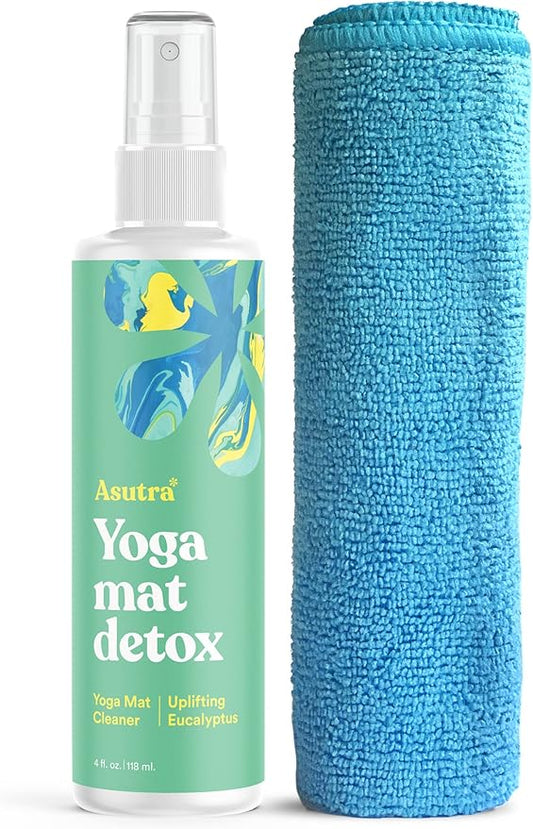 ASUTRA Yoga Mat Cleaner Spray (Uplifting Eucalyptus), 4 fl oz - No Slippery Residue, Organic Essential Oils, Deep-Cleansing for Fitness Gear & Gym Equipment, Microfiber Towel Included - Bloomnest