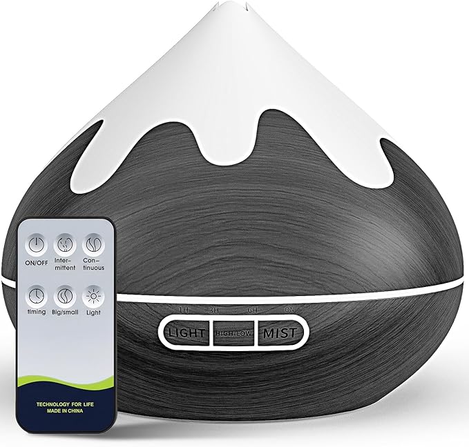 500ML Essential Oil Diffuser, Aromatherapy Diffuser with Remote Control, Multifunctional Air Diffusers for Home Office Room, Fragrance Aroma Diffuser with 7 Color LED & 2 Mist Mode, Black - Bloomnest