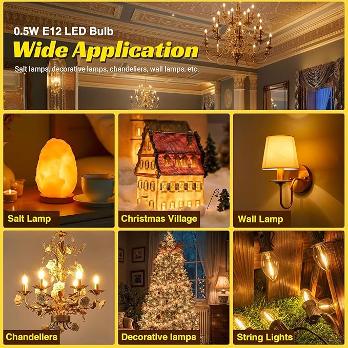 C7 LED Nightlight Light Bulbs E12 Amber Salt Lamp Light Bulb 0.5W Equivalent 5W 7W Incandescent Bulb Small Light Bulbs for Night Light Chandelier Decorative String Light Christmas -2 Pack - Bloomnest