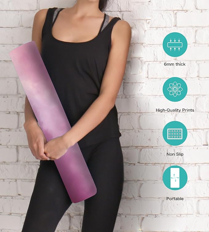 Non Slip Yoga Mat TPE Workout Mat for Men Women, Thick Workout Mat with Carrying Strap, Fitness Mats for Exercise, Yoga, Fitness, Pilates, Floor Workouts (72" x 24" x 6mm) - Bloomnest
